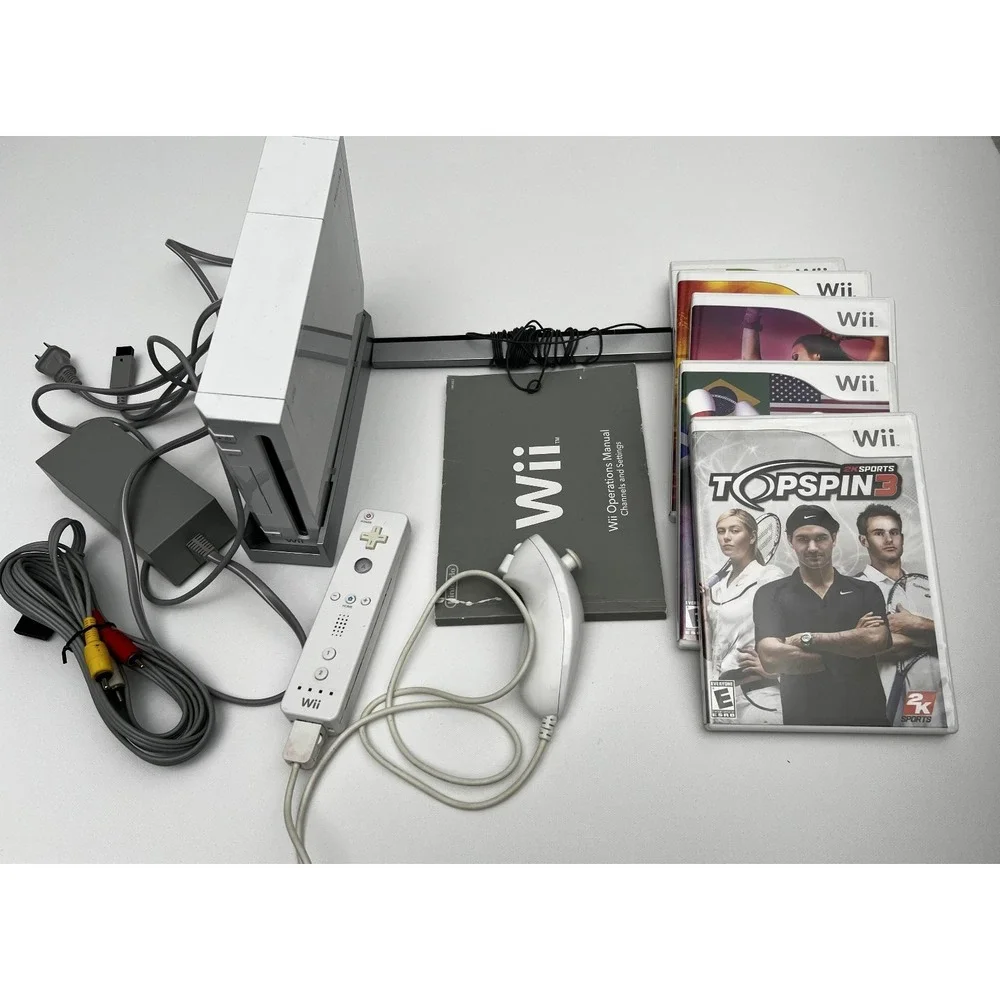 Nintendo Wii Video Game System RVL-001 Console Bundle Tested Retro + 5 Wii Games